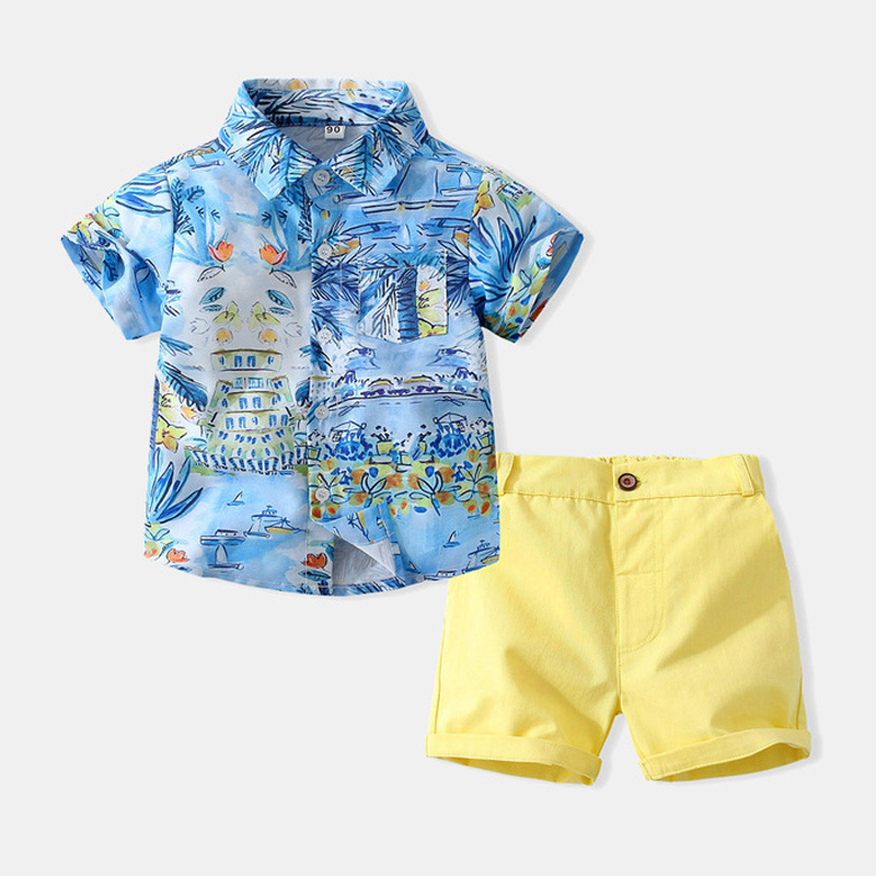 Beach vintage shirt + yellow shirt Boys surf casual gentleman suit beach  hair short-sleeved – Gerald Babies and Kids