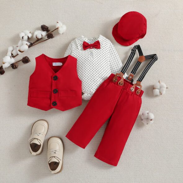 Polka Romper Red Waist Coat