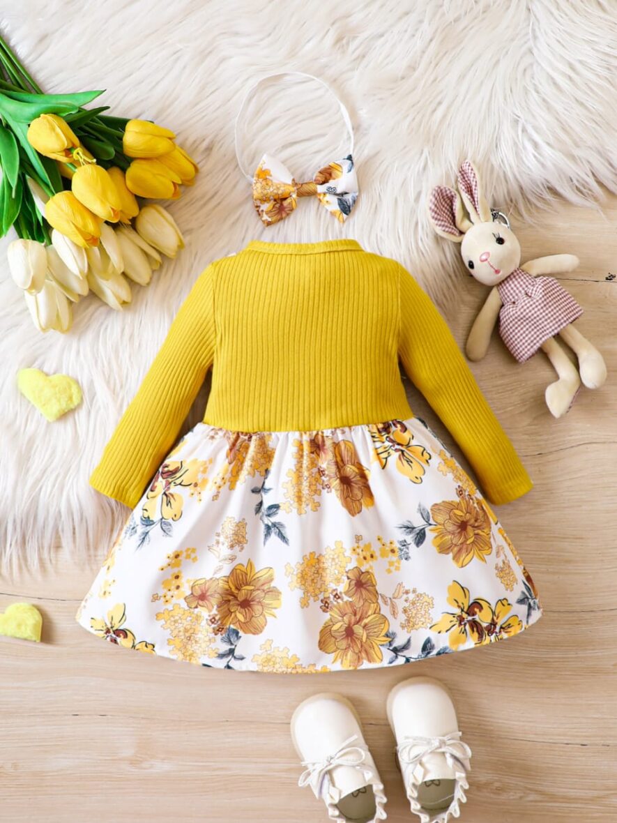 Bow Yellow Petal Flora Dress For Toddler And Baby Girl