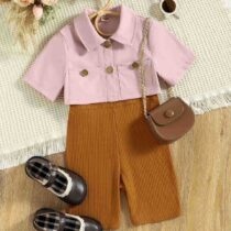 Peach Top With Brown Play Suit For Toddler Girl