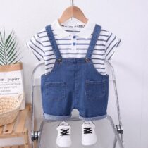 Baby And Toddler Stripe Polo With Denim Dung, Collar Neck Polo, Casual Wears