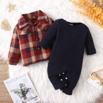 Baby Boy Plaid Shirt With Navy Romper