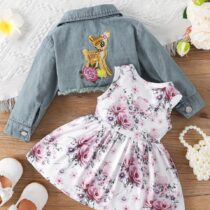 Baby Girl Denim Jacket WIth Sleeve less Flora Dress