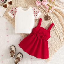 Baby Toddler Love Red dung set 2pcs white top red dung causal formal