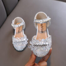 Crystal Beaded Silver Princess Shoes, Parties Shoes Flat Shoes