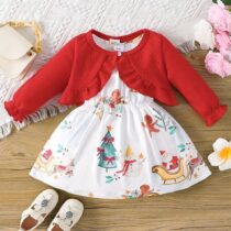 Little Colored Dress, Red Jacket Knitted Top With Sleeveless Dress
