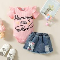 Mommy Little Girl Top With Patched Denim Short Pant