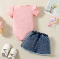 Mommy Little Girl Top With Patched Denim Short Pant