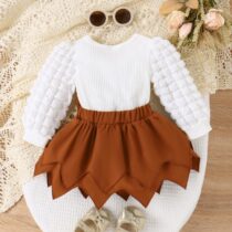 Puffed Sleeve And Step Skirt For Baby girl