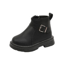 Toddler And Baby Black Buckle Leather Booty