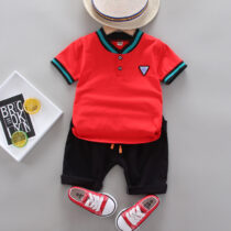 Toddler Baby Boy Red Polo With Black Short Pant 2pcs