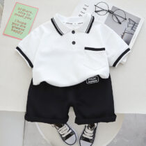 Toddler Boy And Baby Collar Neck Polo With Black Short Pant