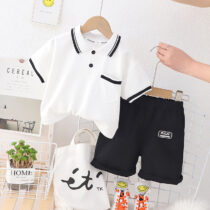 Toddler Boy And Baby Collar Neck Polo With Black Short Pant1