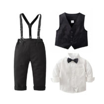 Toddler Boy Black And White Waist Coat, Suspender, Bow Tie