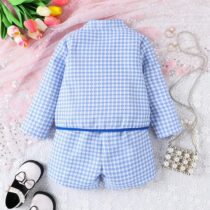 Toddler Girl And Baby Girl White Long Sleeve Top, Blue Jacket And Blue PantShort 3pcs