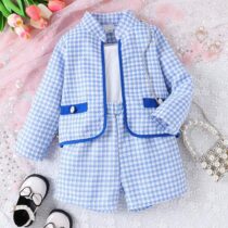 Toddler Girl And Baby Girl White Long Sleeve Top, Blue Jacket And Blue Pant /Short 3pcs