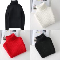 Toddler Girl/Boy White Knitted Turtle Neck Ribbed Sweater