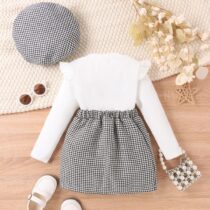 Toddler Girl White Top Bow Checked 3pcs, Girl Casual Wears