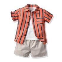 Toddler baby 3pcs Stripe Vintage set inner tee, short, shirt casual formal wear