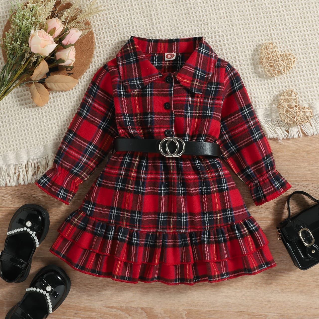 Toddlers And Kids Girl Plaid Dress With Belt