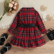 Toddlers And Kids Girl Plaid Dress With Belt 1