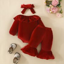 Wine suede baby toddler 2pcs set pin down top and trouser pant