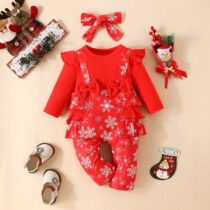 Xmas Romper, Baby Girl Romper Christmas Wears With Hair Band