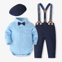 blue suspender set baby toddler bow tie papa's cap trouser shirt corporate formal