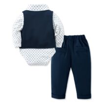Baby Boy Polka Dot Pin Down Shirt With Navy Blue Trouser And Waist Coat Set