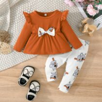 Baby Girl Brown Bow Top With Elephant Trouser