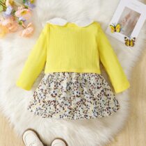 Baby Girl Cape Bow Dress With Yellow Jacket