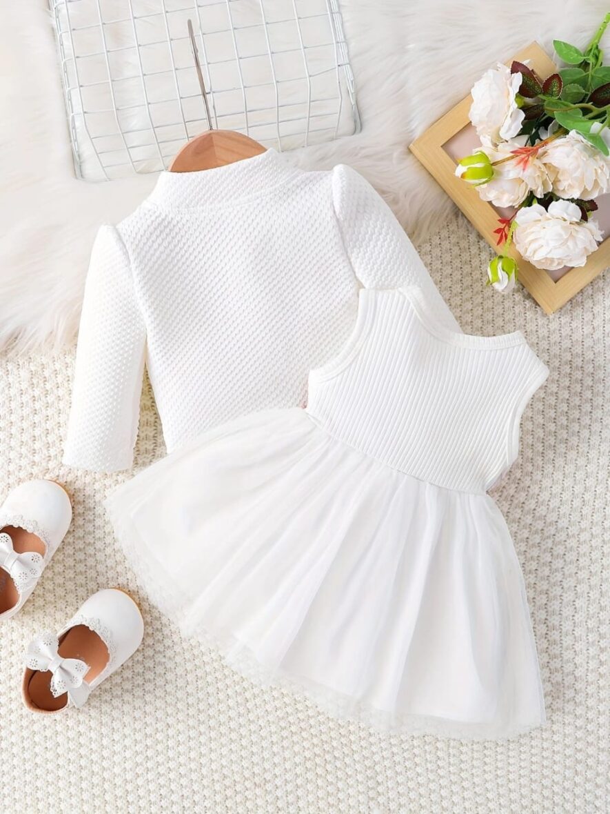 Baby Girl White Hibiscus Dress With White Dress 2pcs1