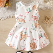 Baby Girl sleevless Deer Simple Flora Dress