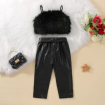Fur Crop Top + Leaather Pant/Trouser