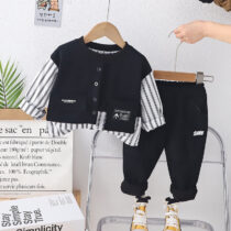 Toddler Boy, Baby Boy Black Stripe Shirt With Black Jogger