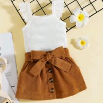 Baby Girl, Toddler Girl White Top With Brown Skirt