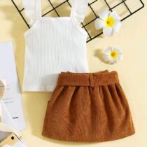 Baby Girl, Toddler Girl White Top With Brown Skirt