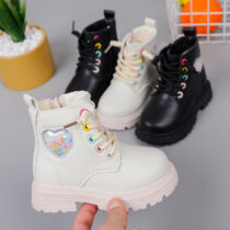 Toddler Girl Side Love Cream Laced Ankle Sneakers/Boot