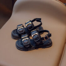 Toddler Unisex Black Leather Chain Sandal