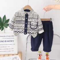 Toddlers Boys Design Shirt And Navy blue Trouser Pant 2pcs