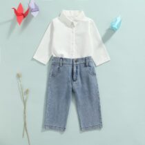 Unisex Toddler White Shirt With Denim Trouser