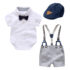 Baby Boy, Toddler boy White Pin Down Shirt With Grey Short And Suspended Set, Bow Tie