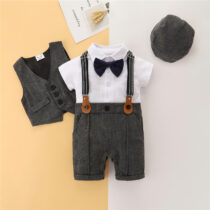 New Born, Baby Boy Toddler Romper With Waist Coat, Suspender Set And Papa'Cap