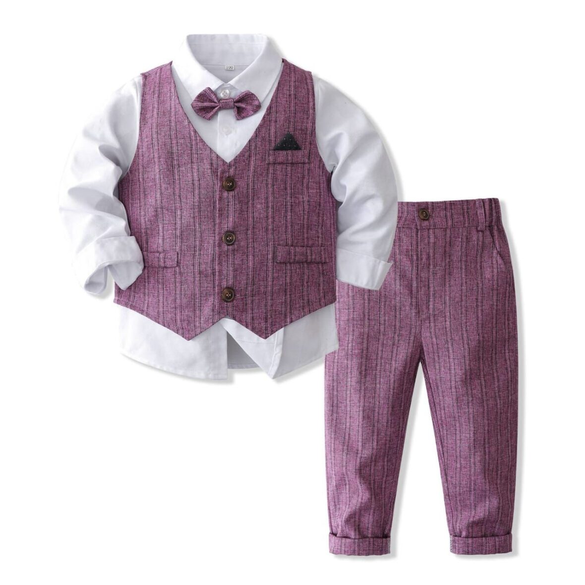 Toddler Boys Purplish 3pcs Waist Coat Set