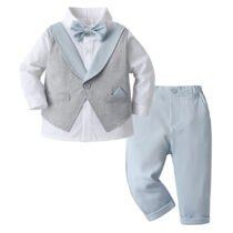Toddler Boy Non-detachable Waist Coat Shirt And Sky Blue Trouser Toddler Boy Non-detachable Waist Coat Shirt And Sky Blue Trouser