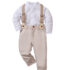 Toddler Boy White Bishop Neck Shirt With Brown Trouser And Suspender