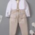 Toddler Boy White Bishop Neck Shirt With Brown Trouser And Suspe