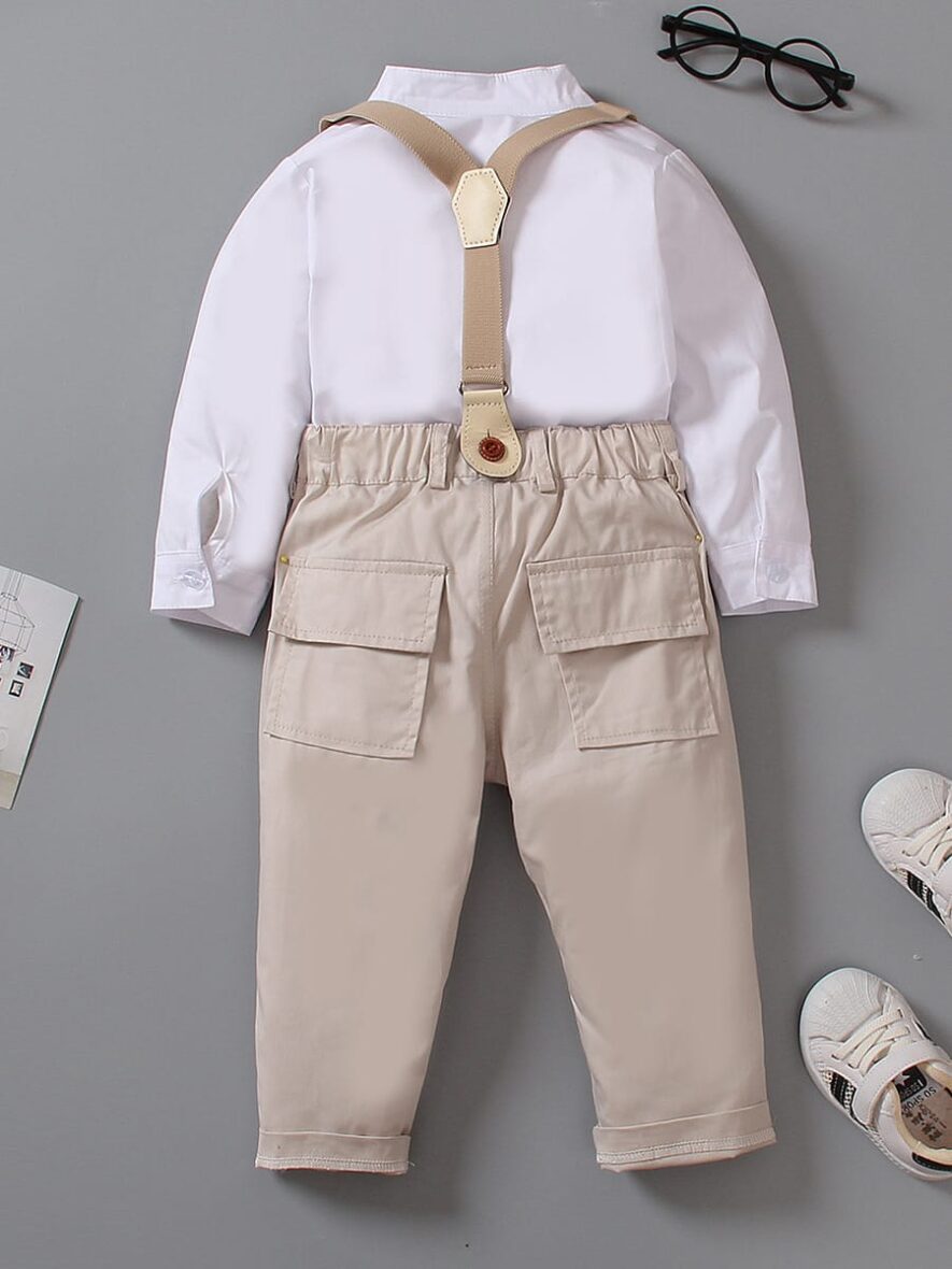 Toddler Boy White Shirt With Brown Trouser And Suspender (2)