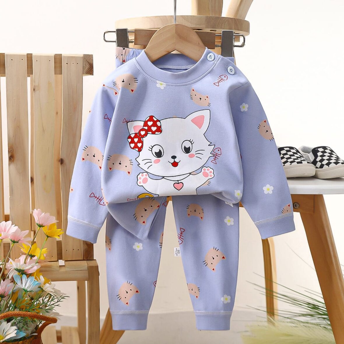 Unisex Baby And Toddler Sweet Kitty Pyjamas, Night Wears, Sleep Wears