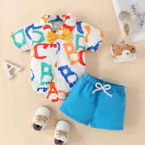 Baby Boy Colorful Alphabet Shirt With Bow And Blue Available On Awoof Special Sales